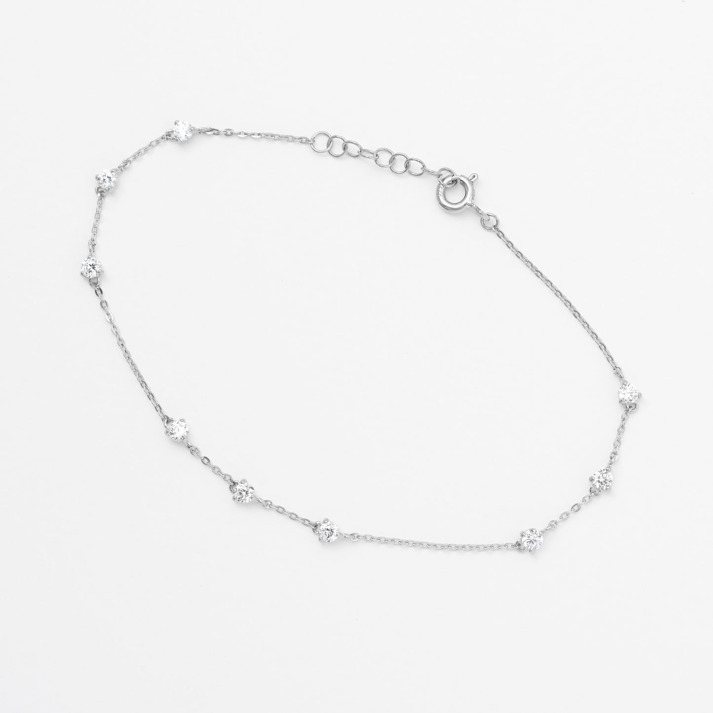 9K White Gold Dainty Zirconia Bracelet 19cm