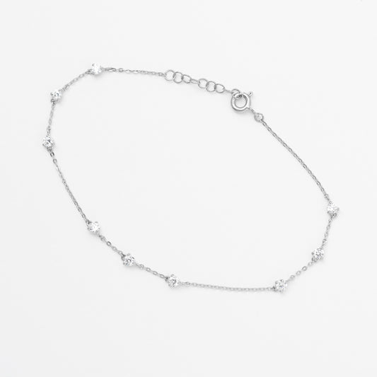 9K White Gold Dainty Zirconia Bracelet 19cm