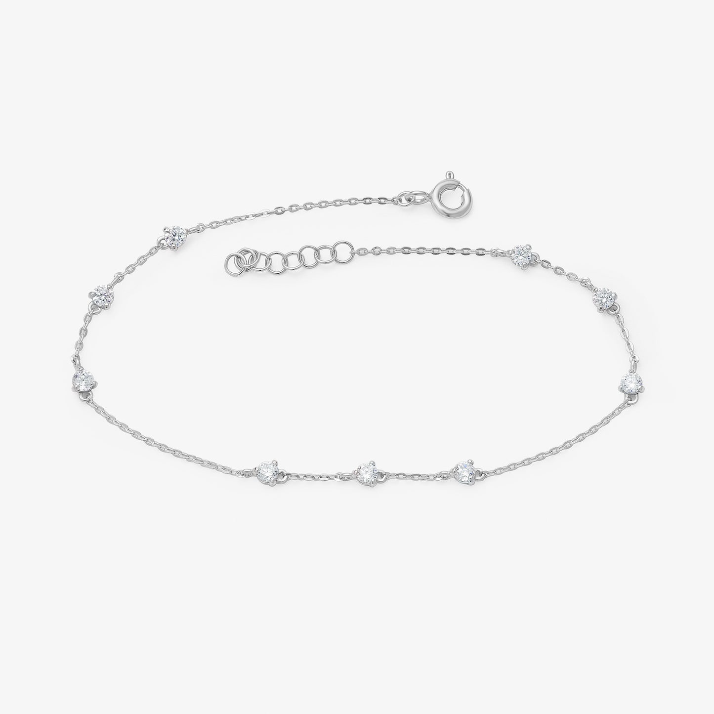 9K White Gold Dainty Zirconia Bracelet 19cm