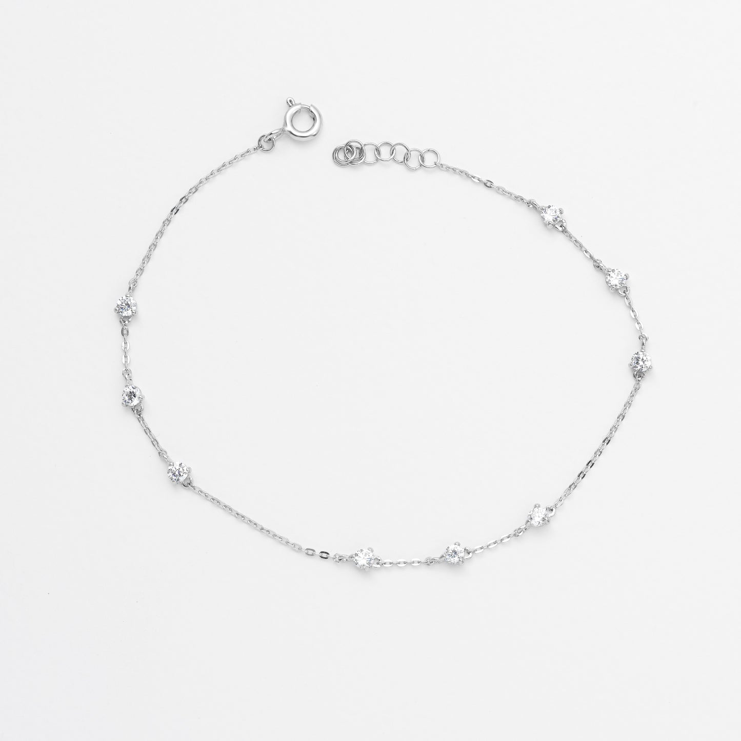 9K White Gold Dainty Zirconia Bracelet 19cm