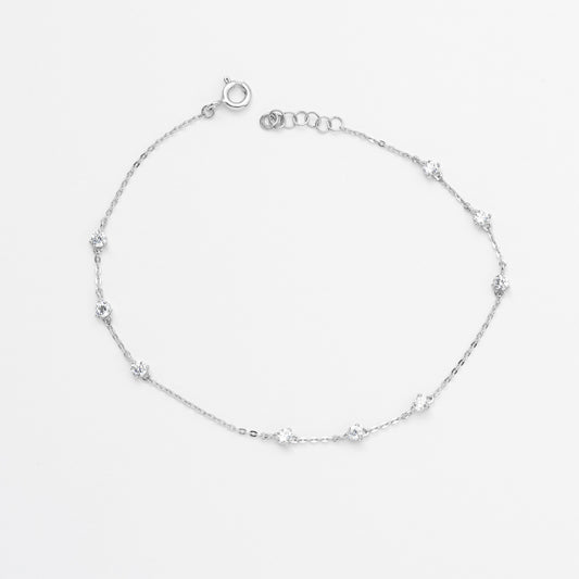 9K White Gold Dainty Zirconia Bracelet 19cm