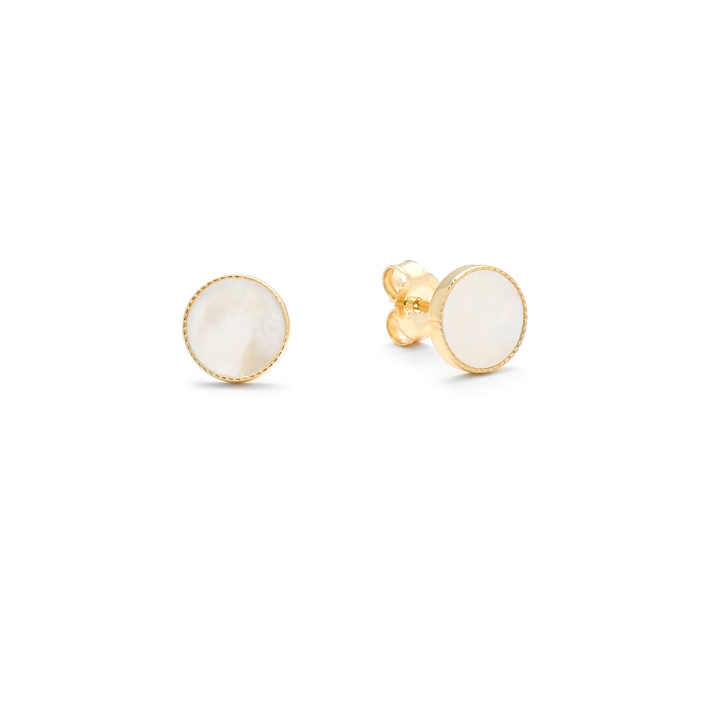 9K Yellow Gold Mother Of Pearl And Zirconia Stud Earrings