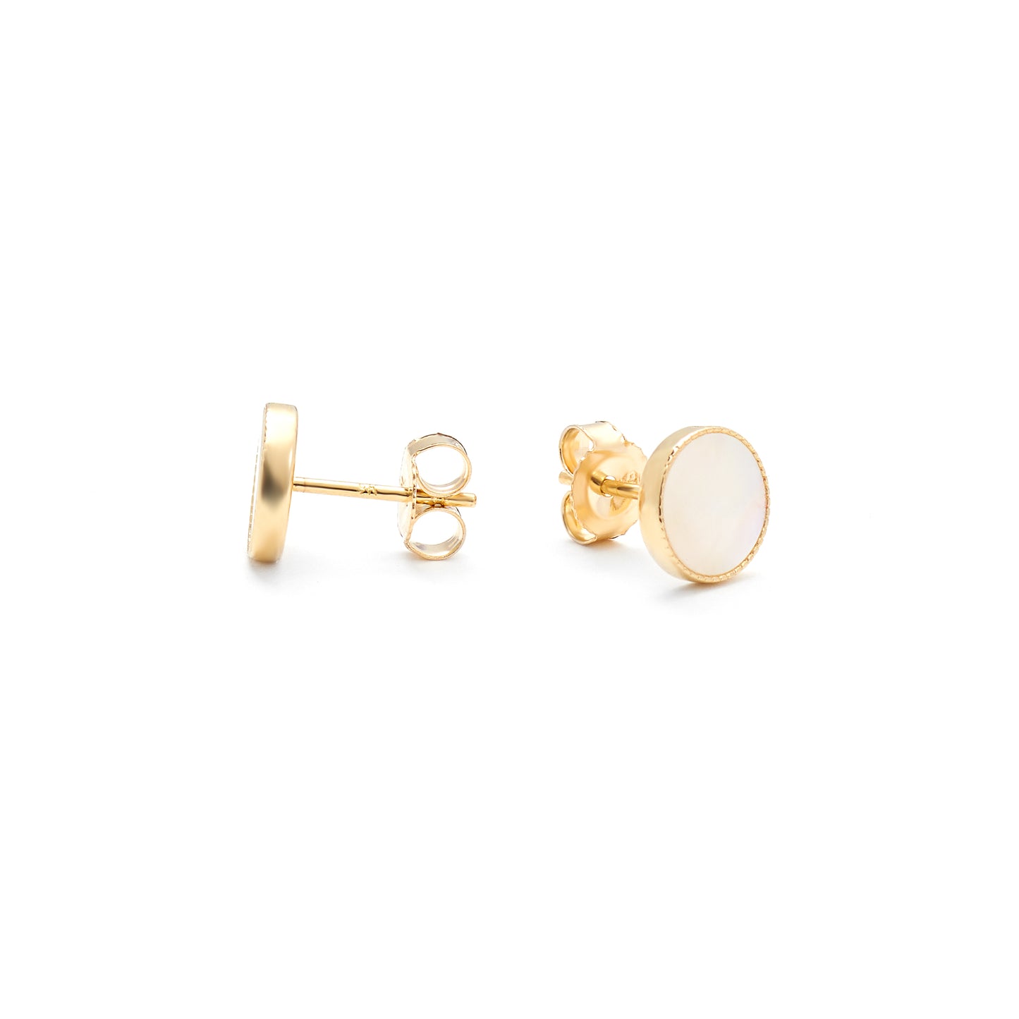 9K Yellow Gold Mother Of Pearl And Zirconia Stud Earrings