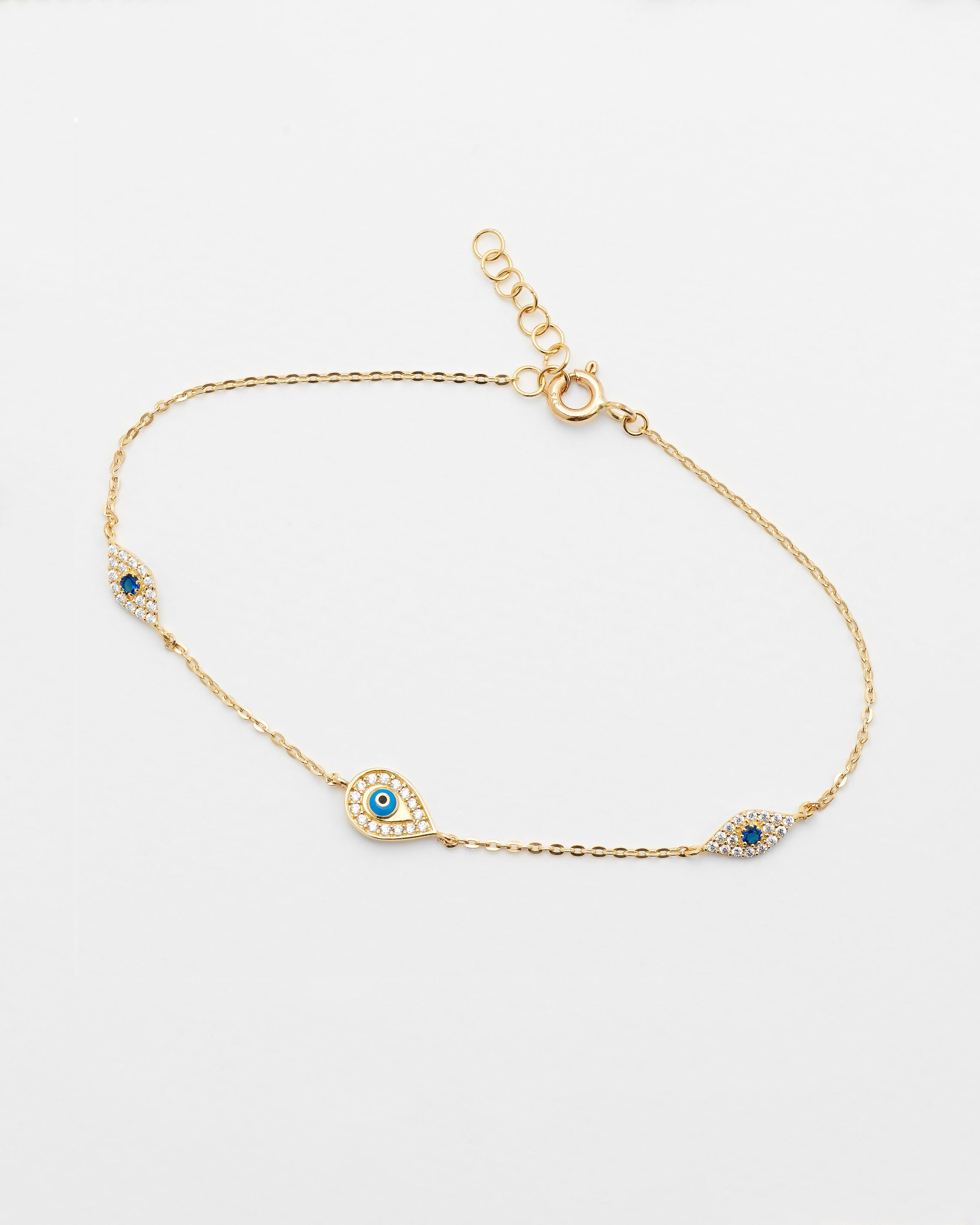 9K Yellow Gold Bracelet With Blue Sapphire Evil Eye