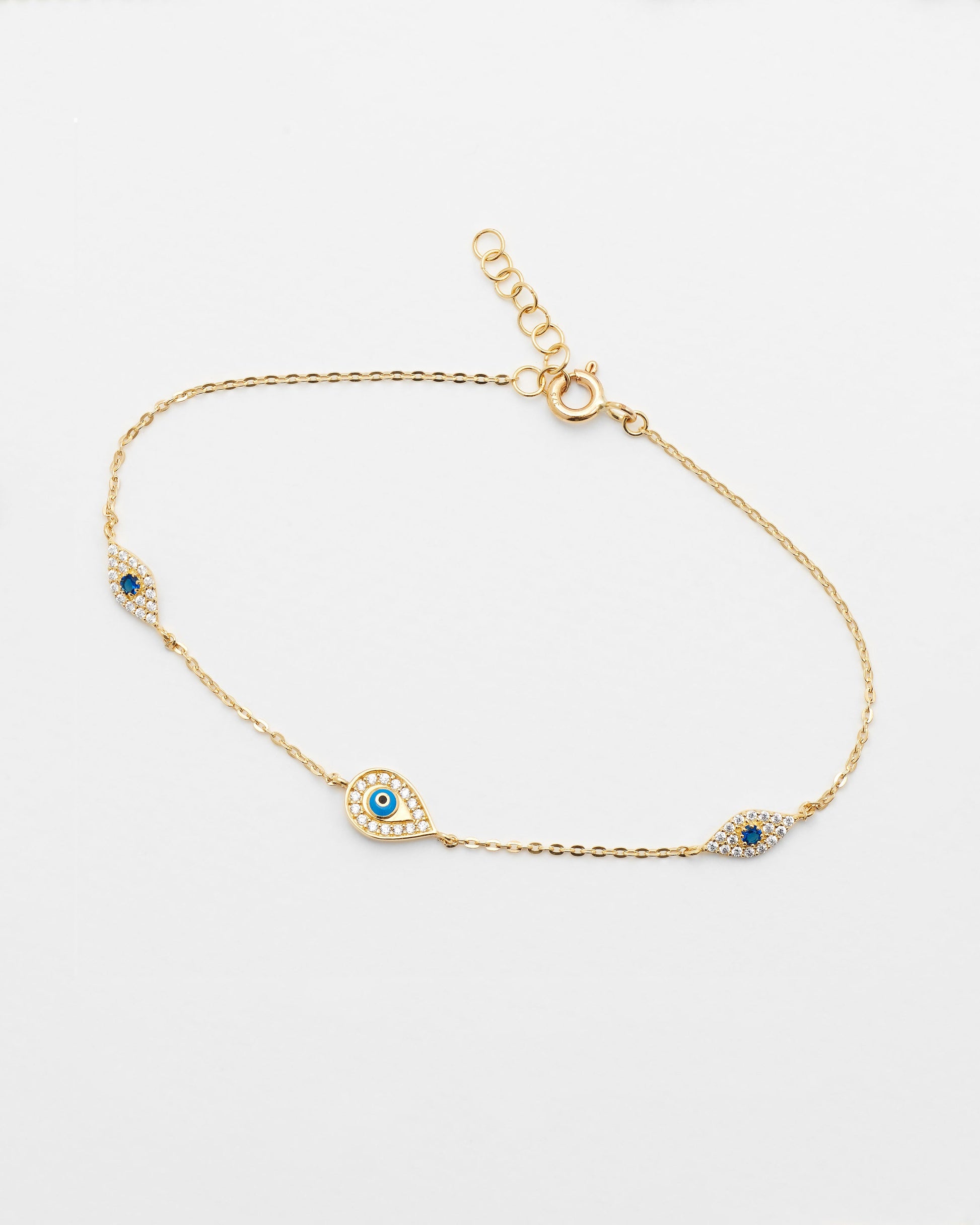 9K Yellow Gold Bracelet With Blue Sapphire Evil Eye
