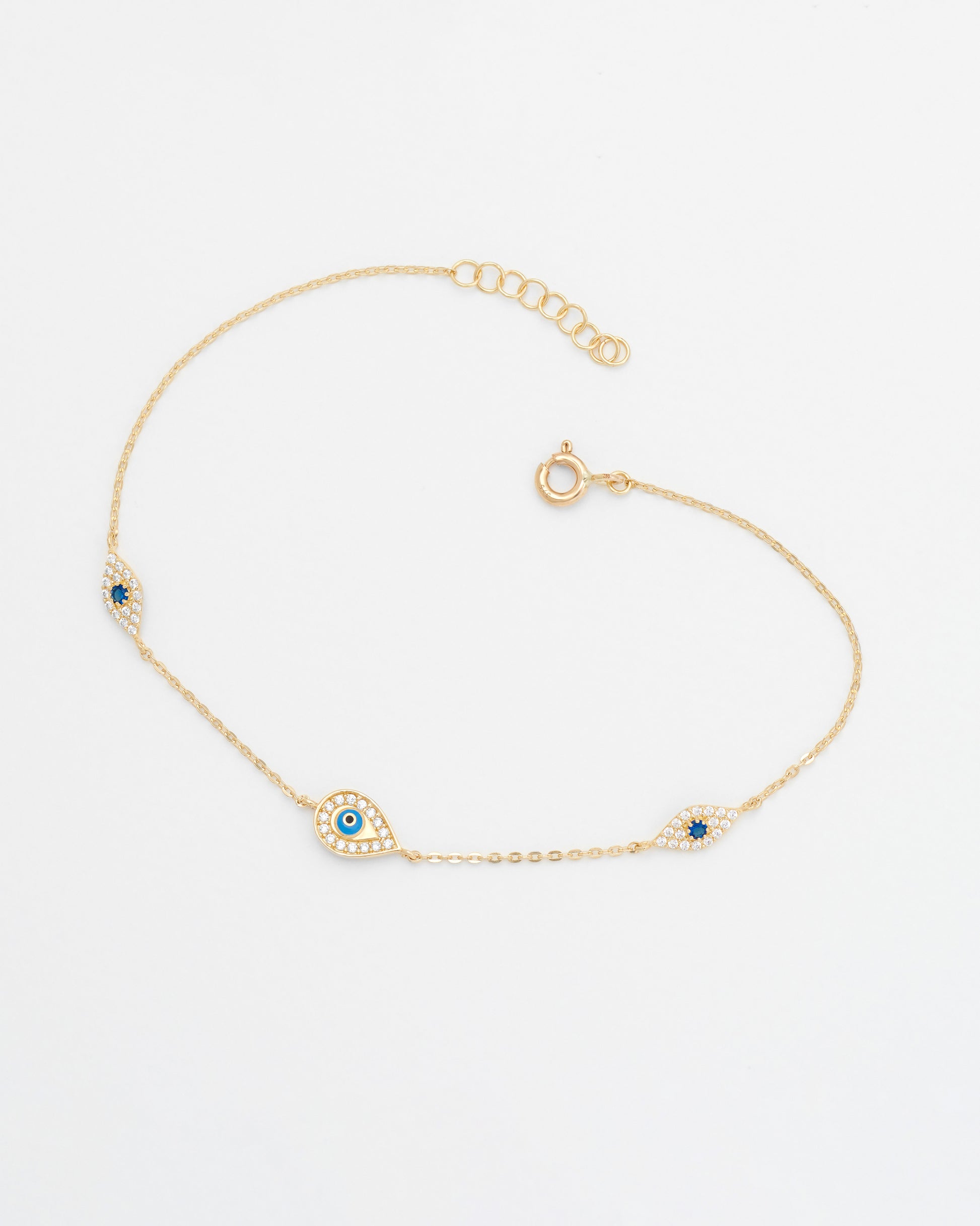 9K Yellow Gold Bracelet With Blue Sapphire Evil Eye