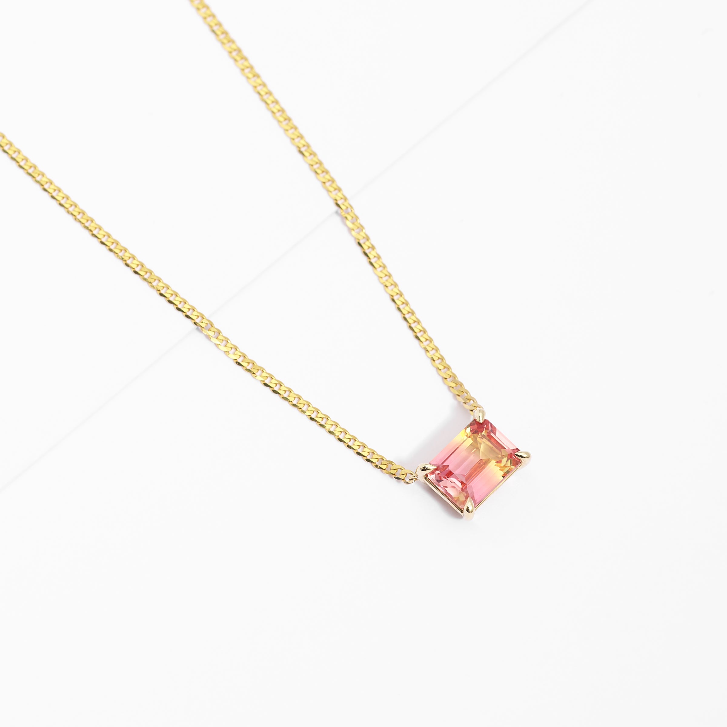 9K Yellow Gold 9x7mm Cr Orange And Yellow Sapphire East-West Necklace