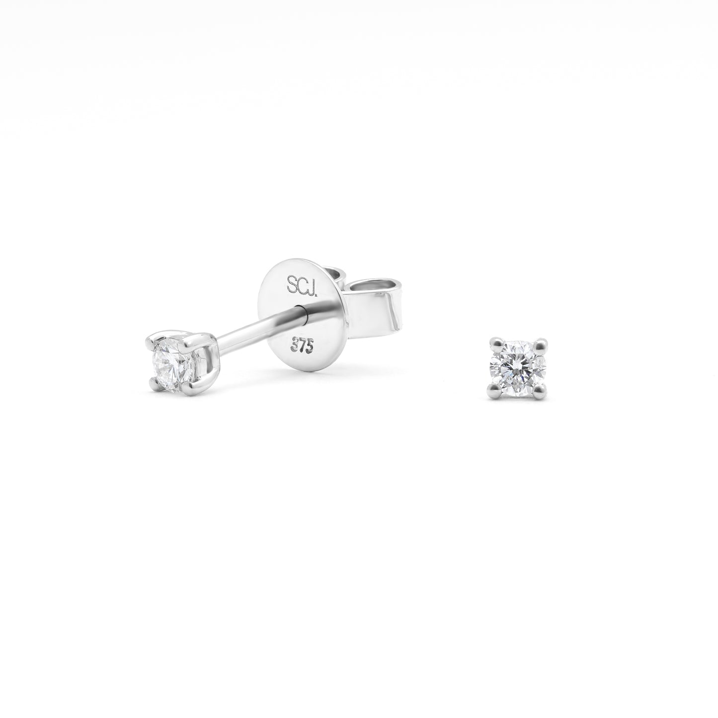9K White Gold Round Brilliant Diamond Solitaire Stud Earrings 0.10tdw
