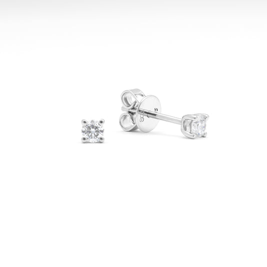 9K White Gold Round Brilliant Diamond Solitaire Stud Earrings 0.20tdw