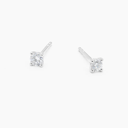 9K White Gold Round Brilliant Diamond Solitaire Stud Earrings 0.25tdw