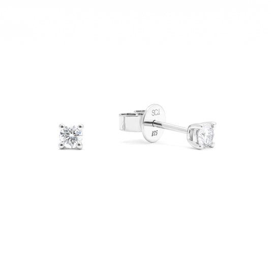 9K White Gold Round Brilliant Diamond Solitaire Stud Earrings 0.25tdw