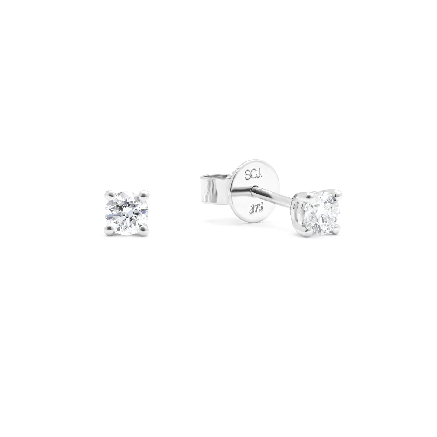 9K White Gold Round Brilliant Diamond Solitaire Stud Earrings 0.30tdw