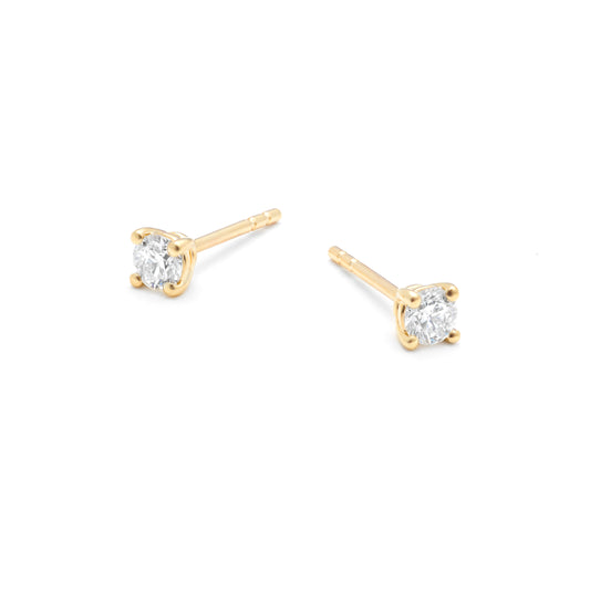 9K Yellow Gold Round Brilliant Diamond Solitaire Stud Earrings 0.30tdw