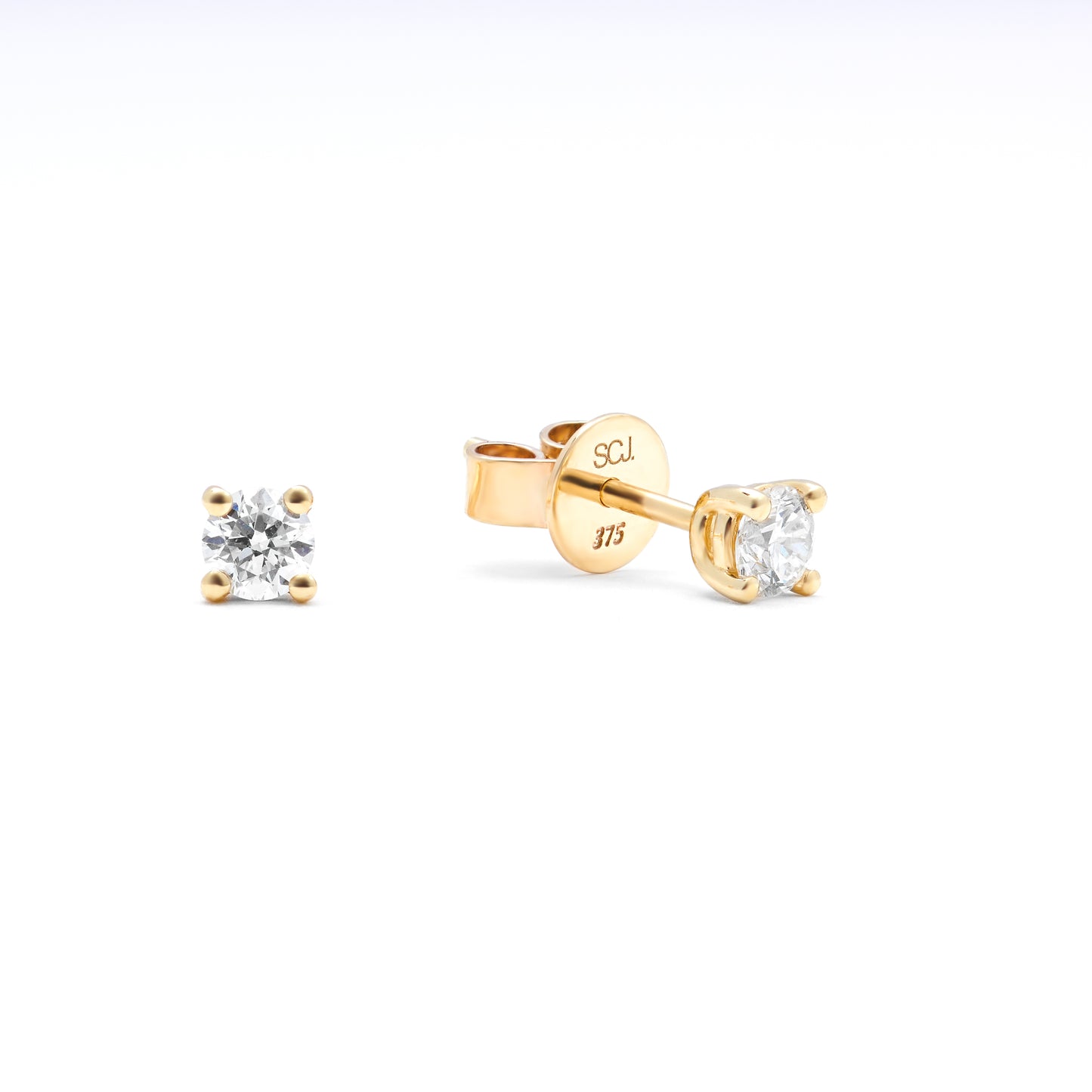 9K Yellow Gold Round Brilliant Diamond Solitaire Stud Earrings 0.30tdw