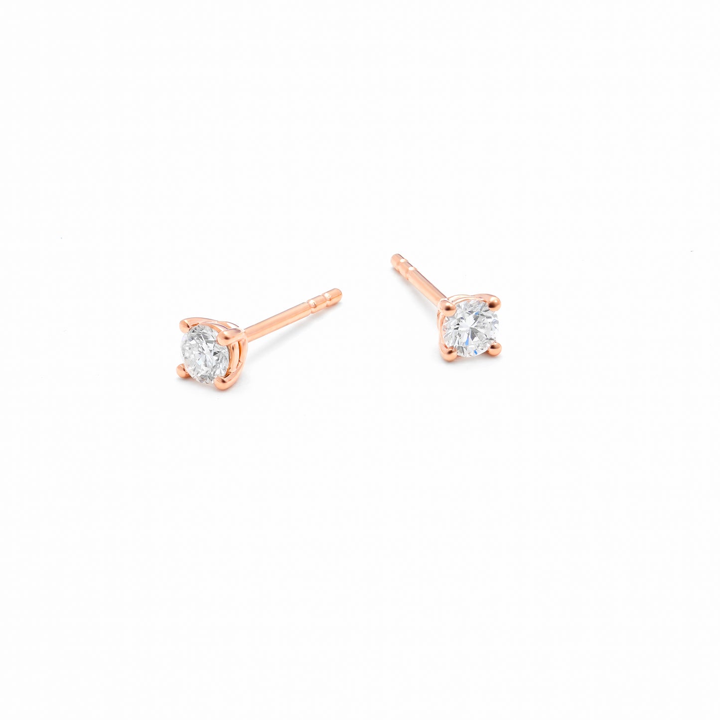 9K Rose Gold Round Brilliant Diamond Solitaire Stud Earrings 0.30tdw