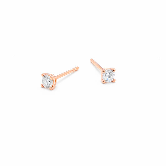 9K Rose Gold Round Brilliant Diamond Solitaire Stud Earrings 0.30tdw