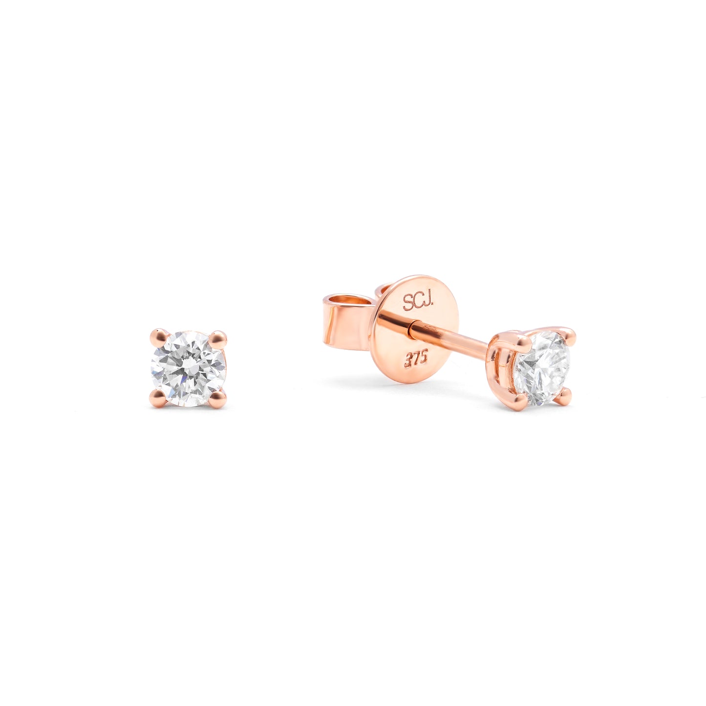 9K Rose Gold Round Brilliant Diamond Solitaire Stud Earrings 0.30tdw