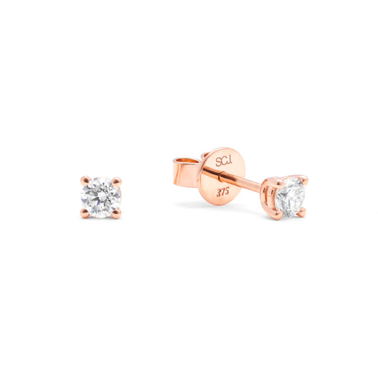 9K Rose Gold Round Brilliant Diamond Solitaire Stud Earrings 0.30tdw