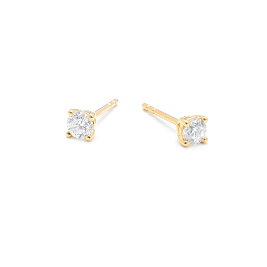 9K Yellow Gold Round Brilliant Diamond Solitaire Stud Earrings 0.40tdw