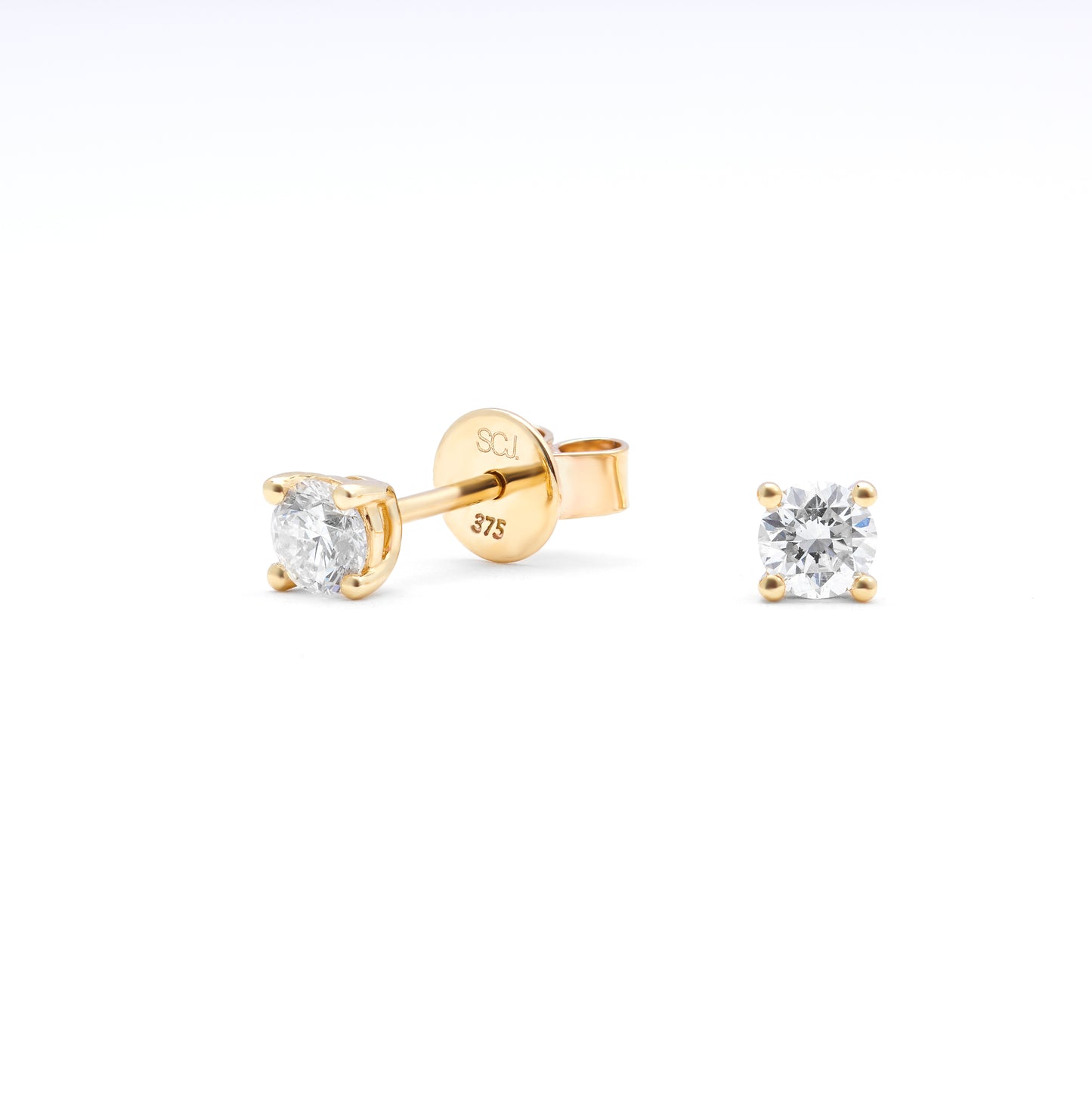 9K Yellow Gold Round Brilliant Diamond Solitaire Stud Earrings 0.40tdw