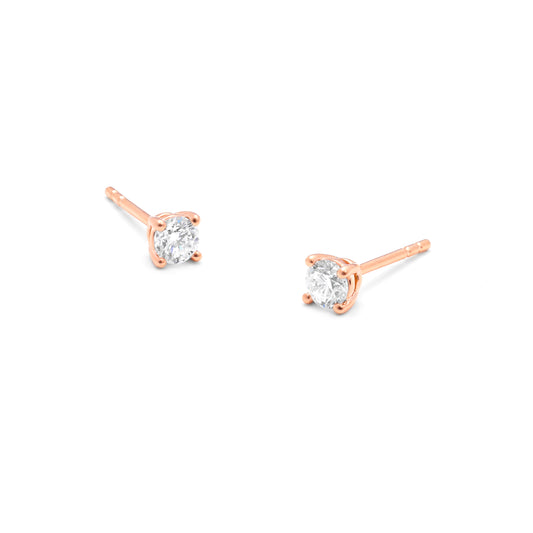 9K Rose Gold Round Brilliant Diamond Solitaire Stud Earrings 0.40tdw