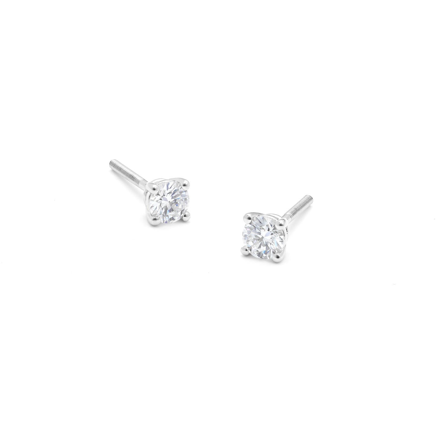 9K White Gold Round Brilliant Diamond Solitaire Stud Earrings 0.50tdw