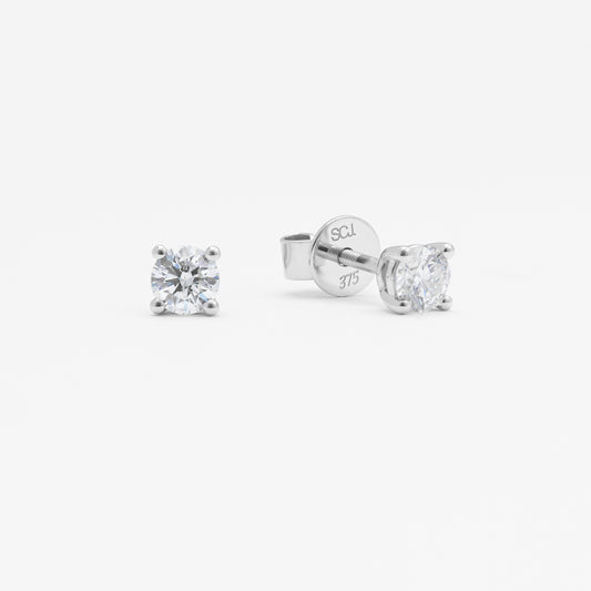 9K White Gold Round Brilliant Diamond Solitaire Stud Earrings 0.50tdw