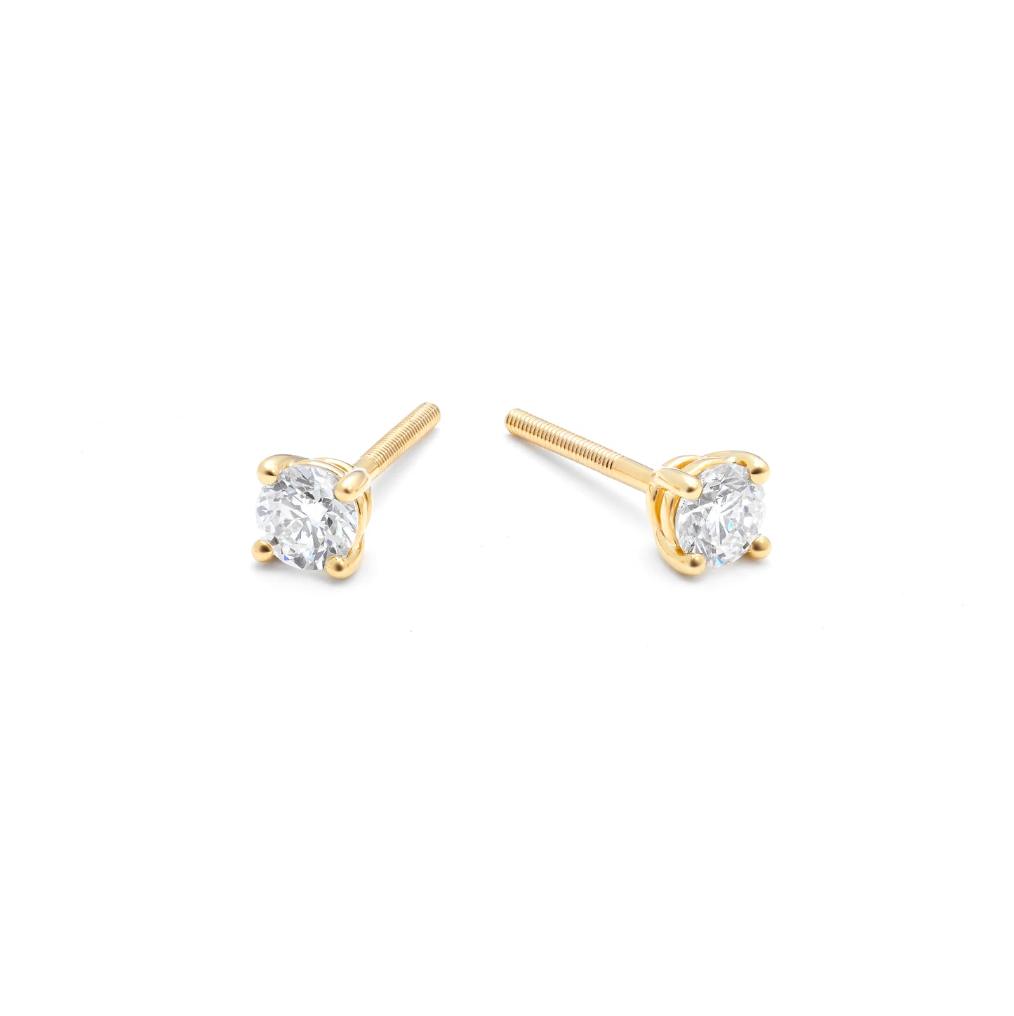 9K Yellow Gold Round Brilliant Diamond Solitaire Stud Earrings 0.50tdw
