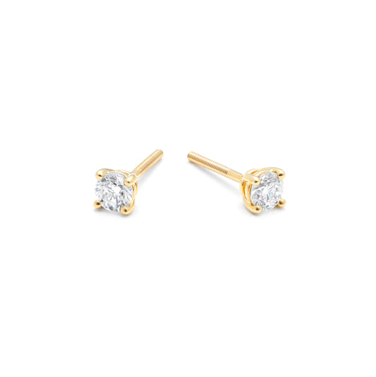 9K Yellow Gold Round Brilliant Diamond Solitaire Stud Earrings 0.50tdw