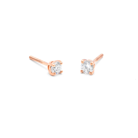 9K Rose Gold Round Brilliant Diamond Solitaire Stud Earrings 0.50tdw