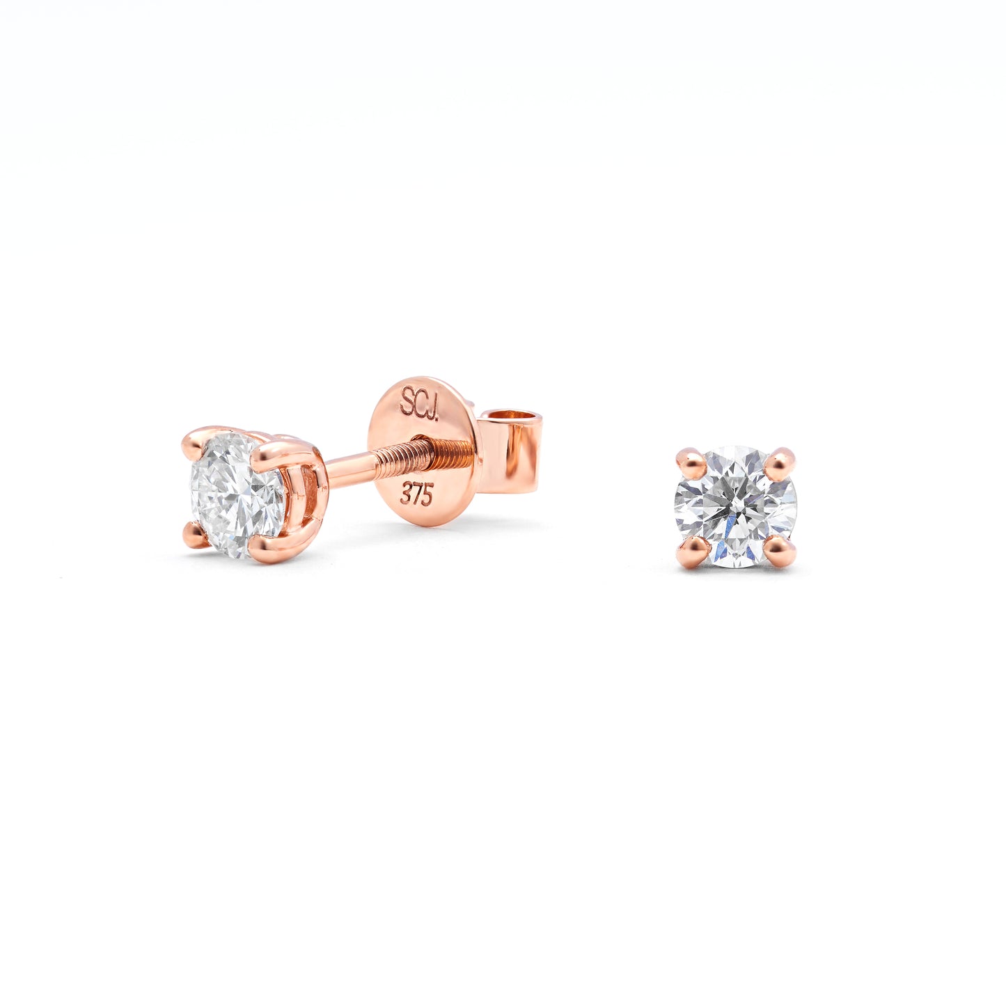 9K Rose Gold Round Brilliant Diamond Solitaire Stud Earrings 0.50tdw