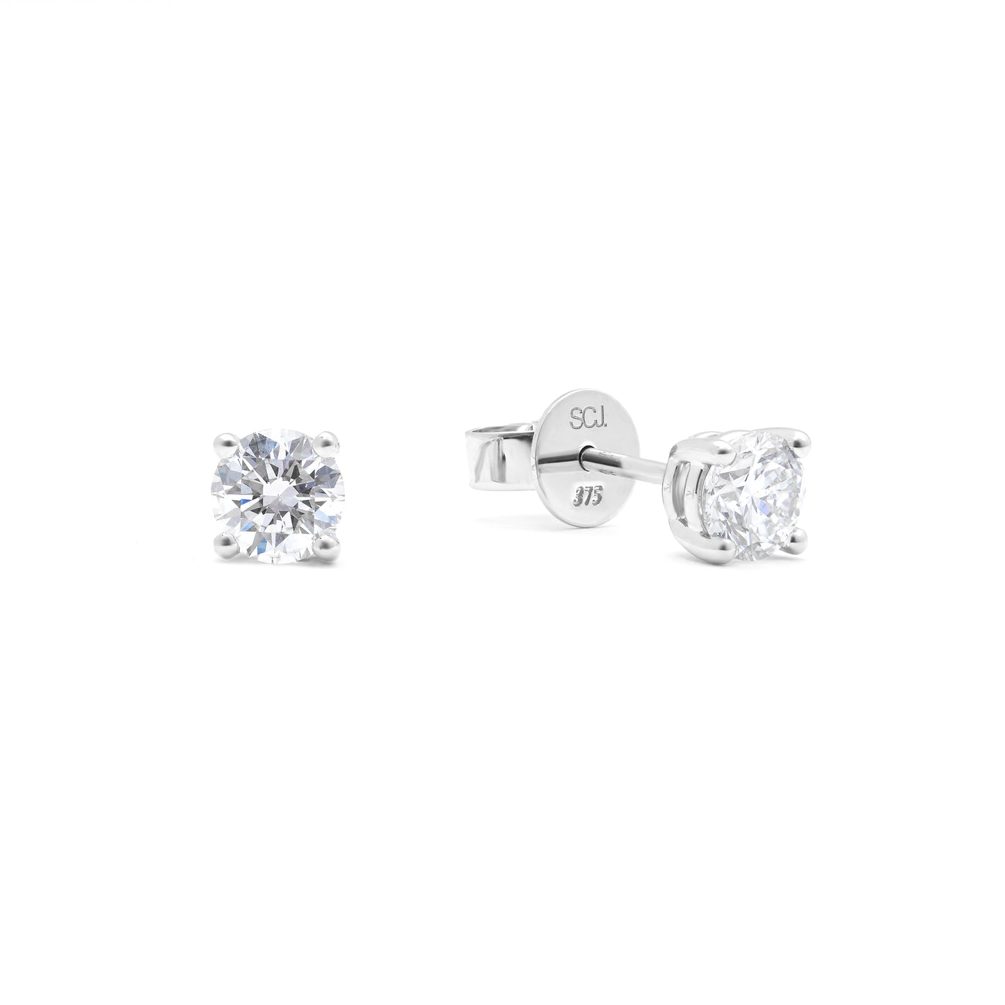 9K White Gold Round Brilliant Lab Diamond Solitaire Stud Earrings 0.75tdw