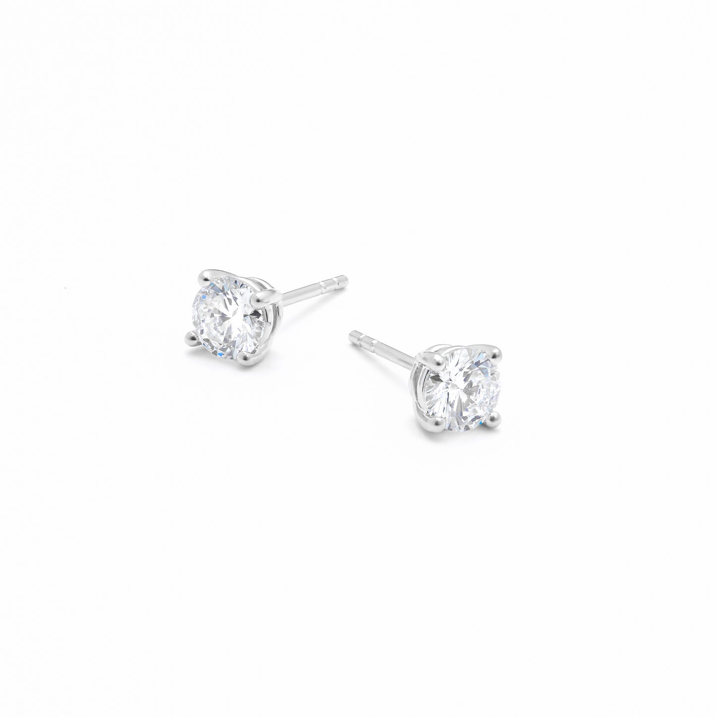 9K White Gold Round Brilliant Lab Diamond Solitaire Stud Earrings 1.0tdw