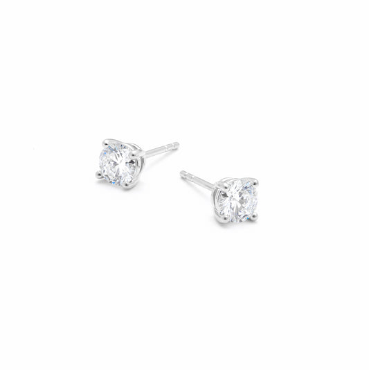 9K White Gold Round Brilliant Lab Diamond Solitaire Stud Earrings 1.0tdw