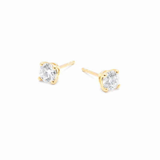 9K Yellow Gold Round Brilliant Lab Diamond Solitaire Stud Earrings 1.0tdw