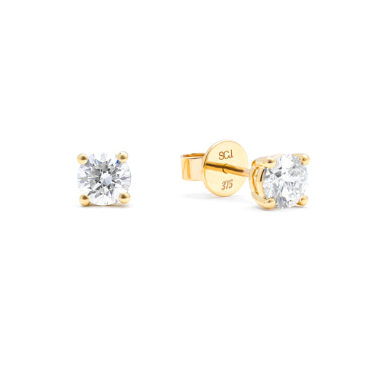 9K Yellow Gold Round Brilliant Lab Diamond Solitaire Stud Earrings 1.0tdw