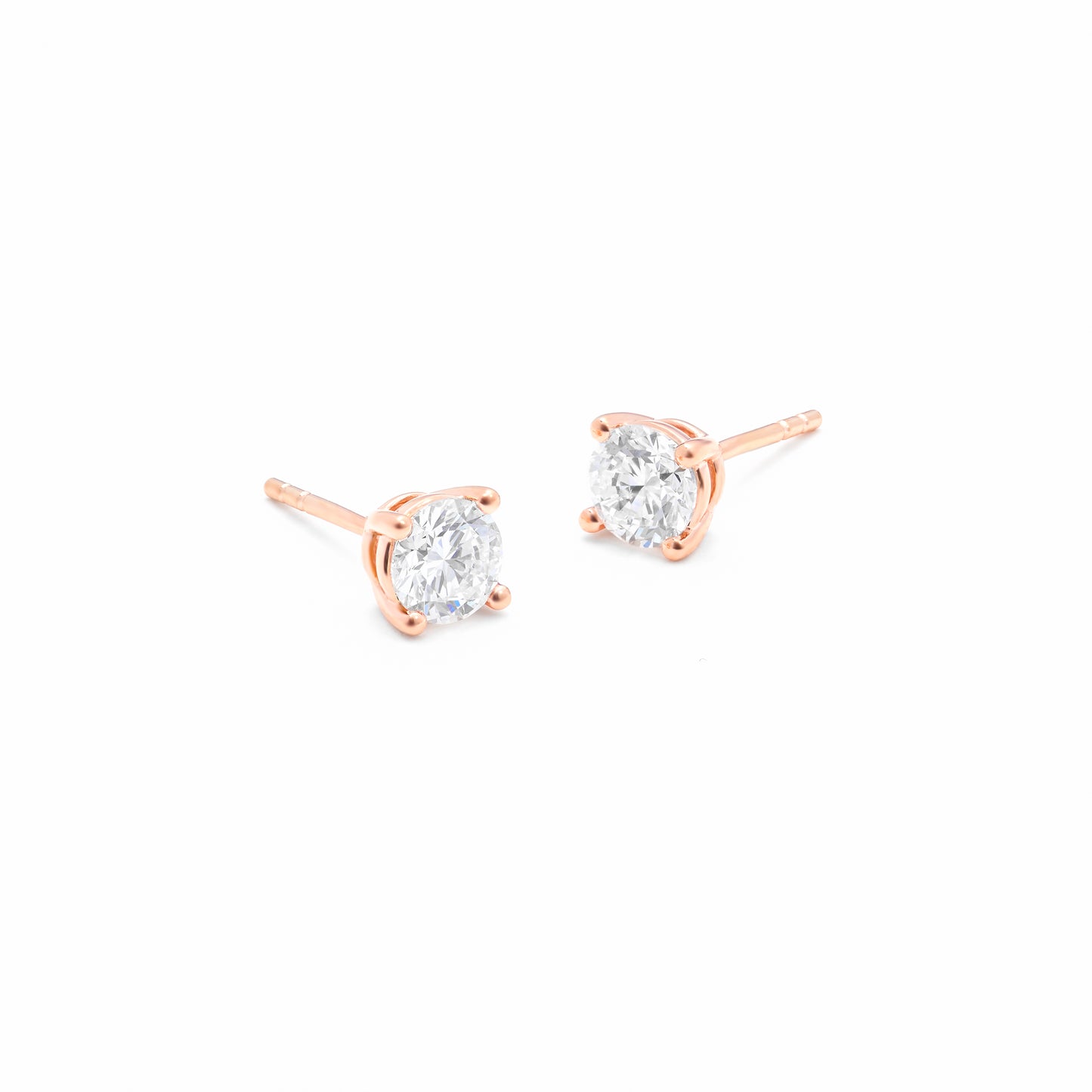 9K Rose Gold Round Brilliant Lab Diamond Solitaire Stud Earrings 1.0tdw