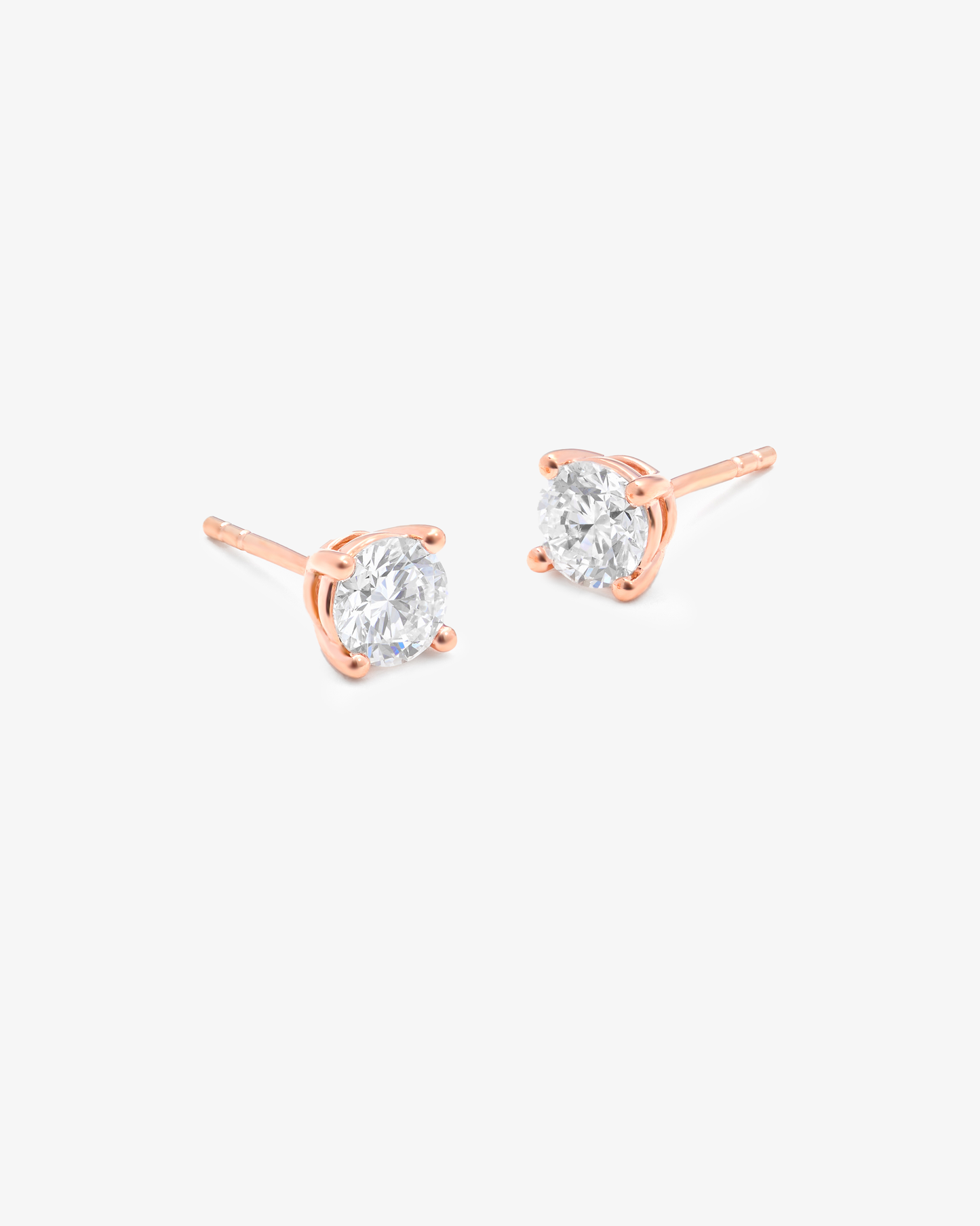 9K Rose Gold Round Brilliant Lab Diamond Solitaire Stud Earrings 1.0tdw