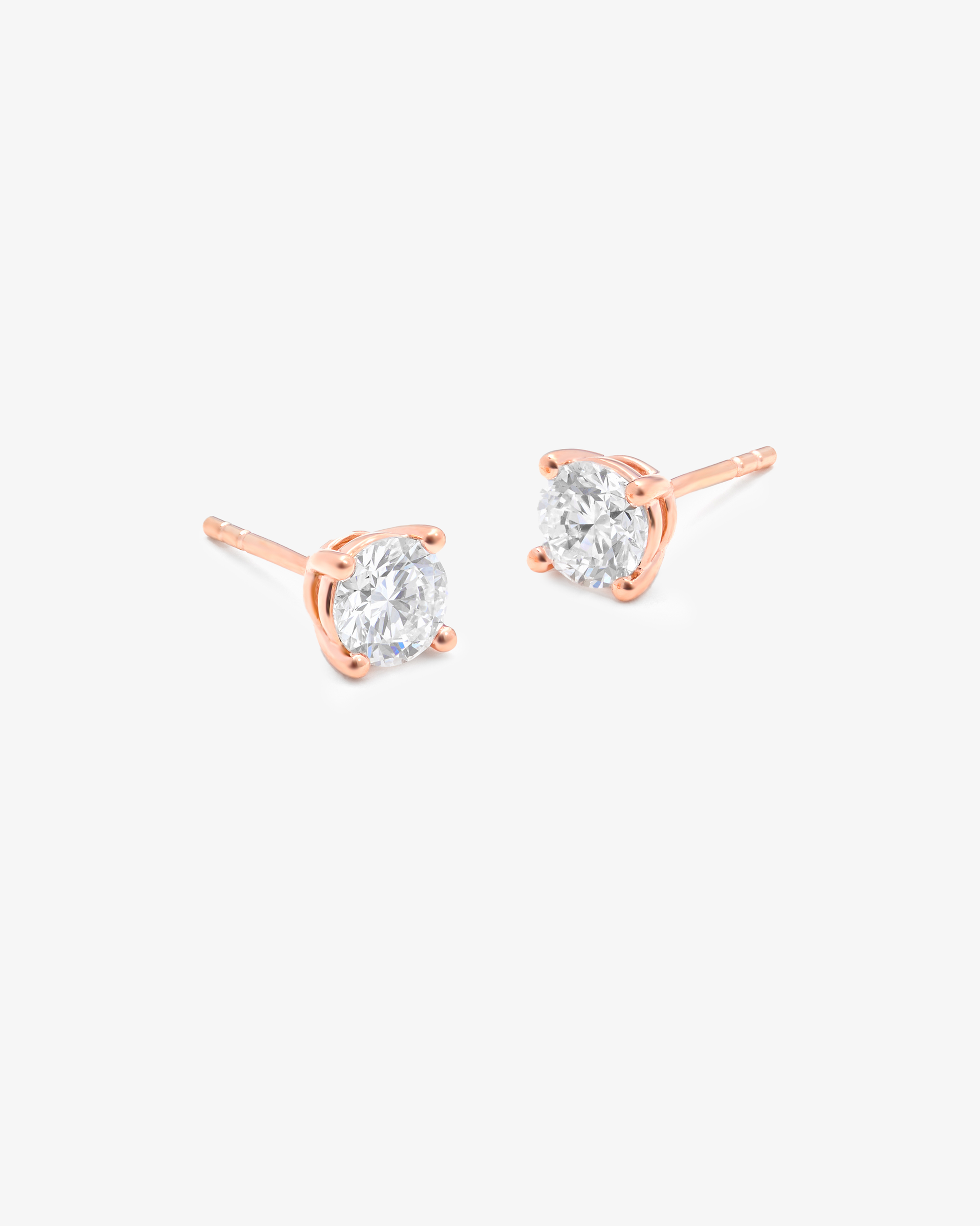 9K Rose Gold Round Brilliant Lab Diamond Solitaire Stud Earrings 1.0tdw