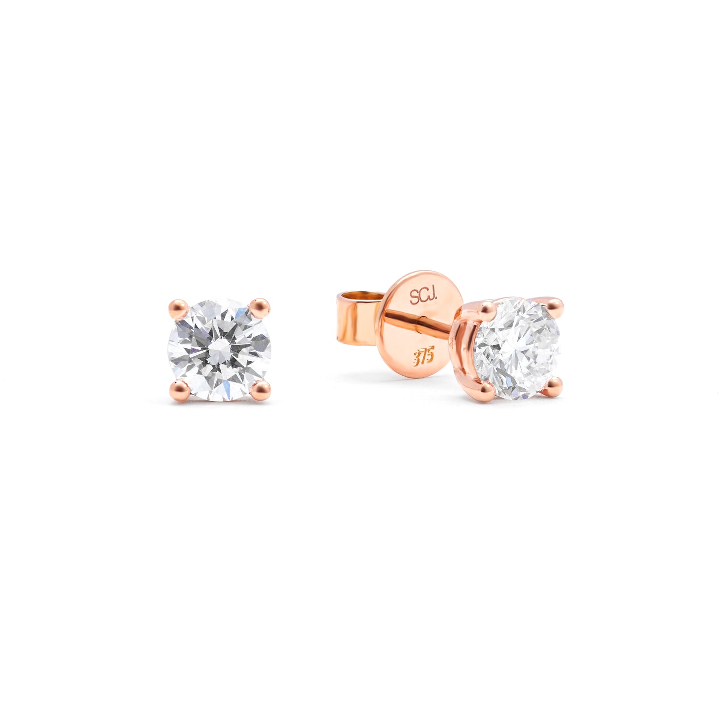 9K Rose Gold Round Brilliant Lab Diamond Solitaire Stud Earrings 1.0tdw