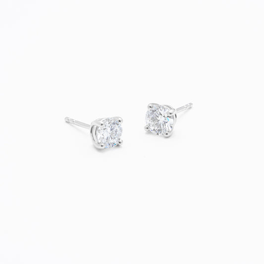 9K White Gold Round Brilliant Lab Diamond Solitaire Stud Earrings 1.25tdw