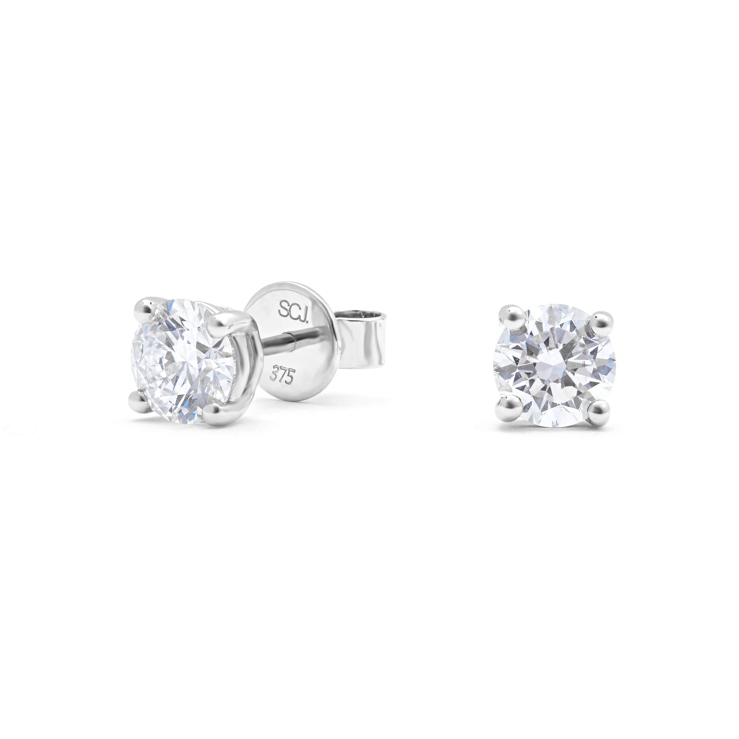 9K White Gold Round Brilliant Lab Diamond Solitaire Stud Earrings 1.25tdw