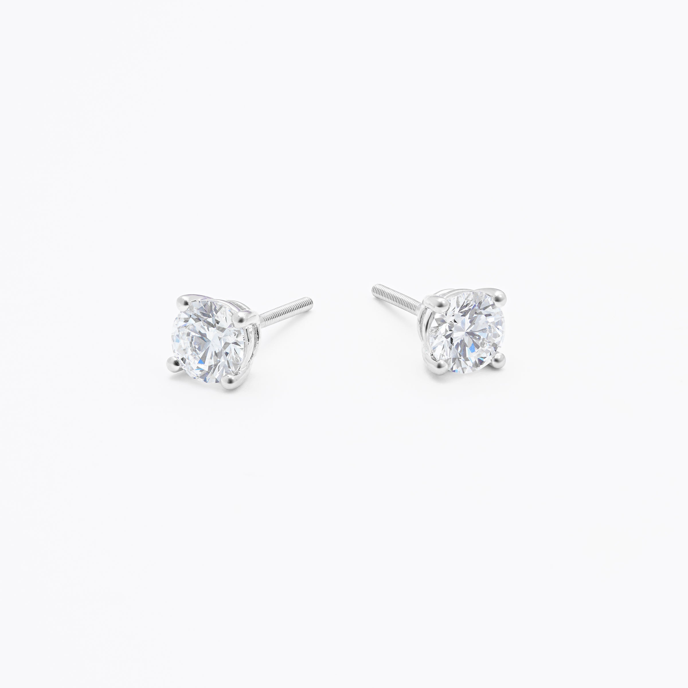 9K White Gold Round Brilliant Lab Diamond Solitaire Screw Back Stud Earrings 1.5tdw