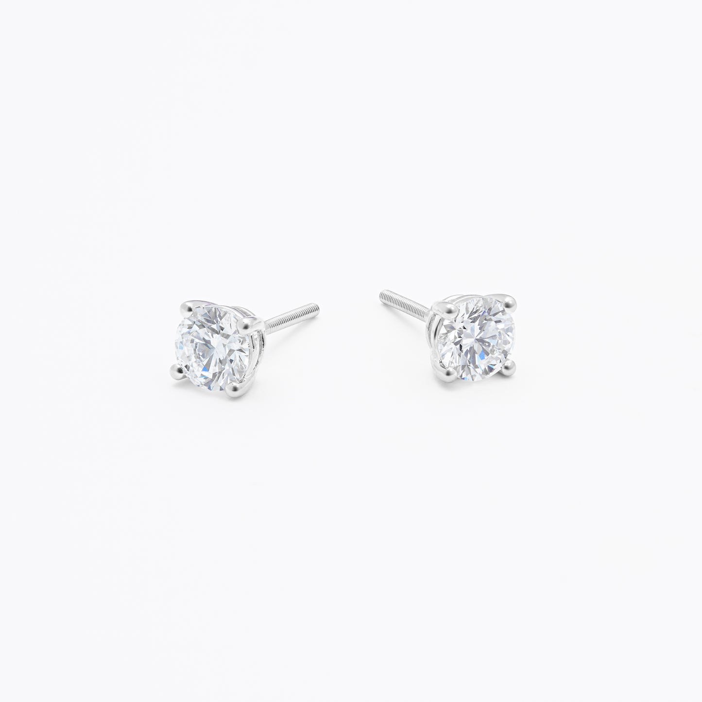 9K White Gold Round Brilliant Lab Diamond Solitaire Screw Back Stud Earrings 1.5tdw