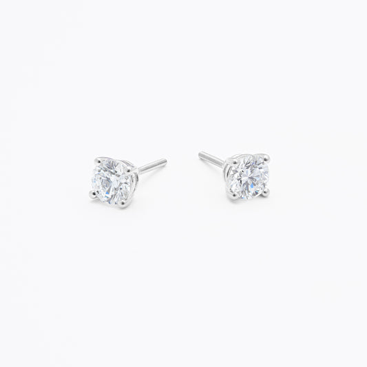 9K White Gold Round Brilliant Lab Diamond Solitaire Screw Back Stud Earrings 1.5tdw