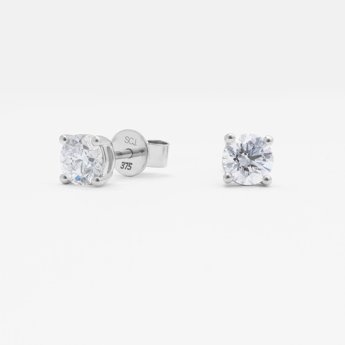 9K White Gold Round Brilliant Lab Diamond Solitaire Screw Back Stud Earrings 1.5tdw