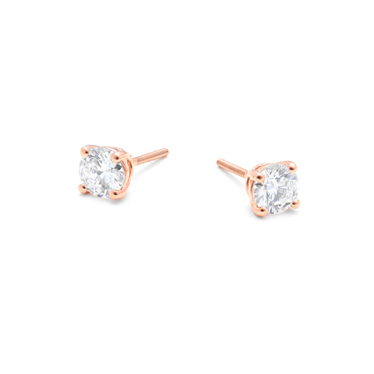 9K Rose Gold Round Brilliant Lab Diamond Solitaire Screw Back Stud Earrings 1.5tdw