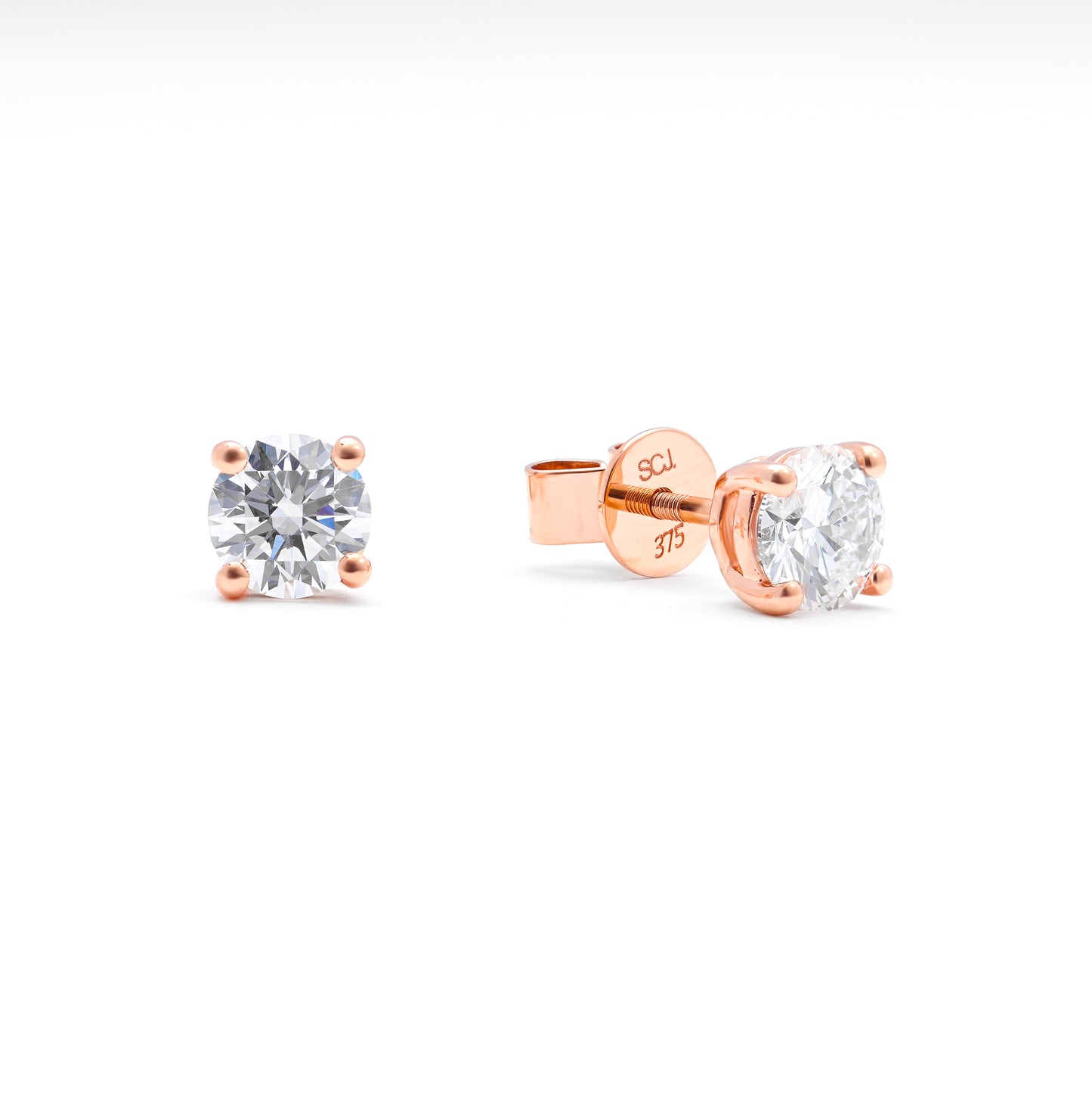 9K Rose Gold Round Brilliant Lab Diamond Solitaire Screw Back Stud Earrings 1.5tdw