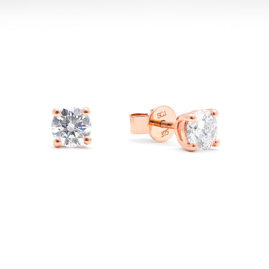 9K Rose Gold Round Brilliant Lab Diamond Solitaire Screw Back Stud Earrings 1.5tdw