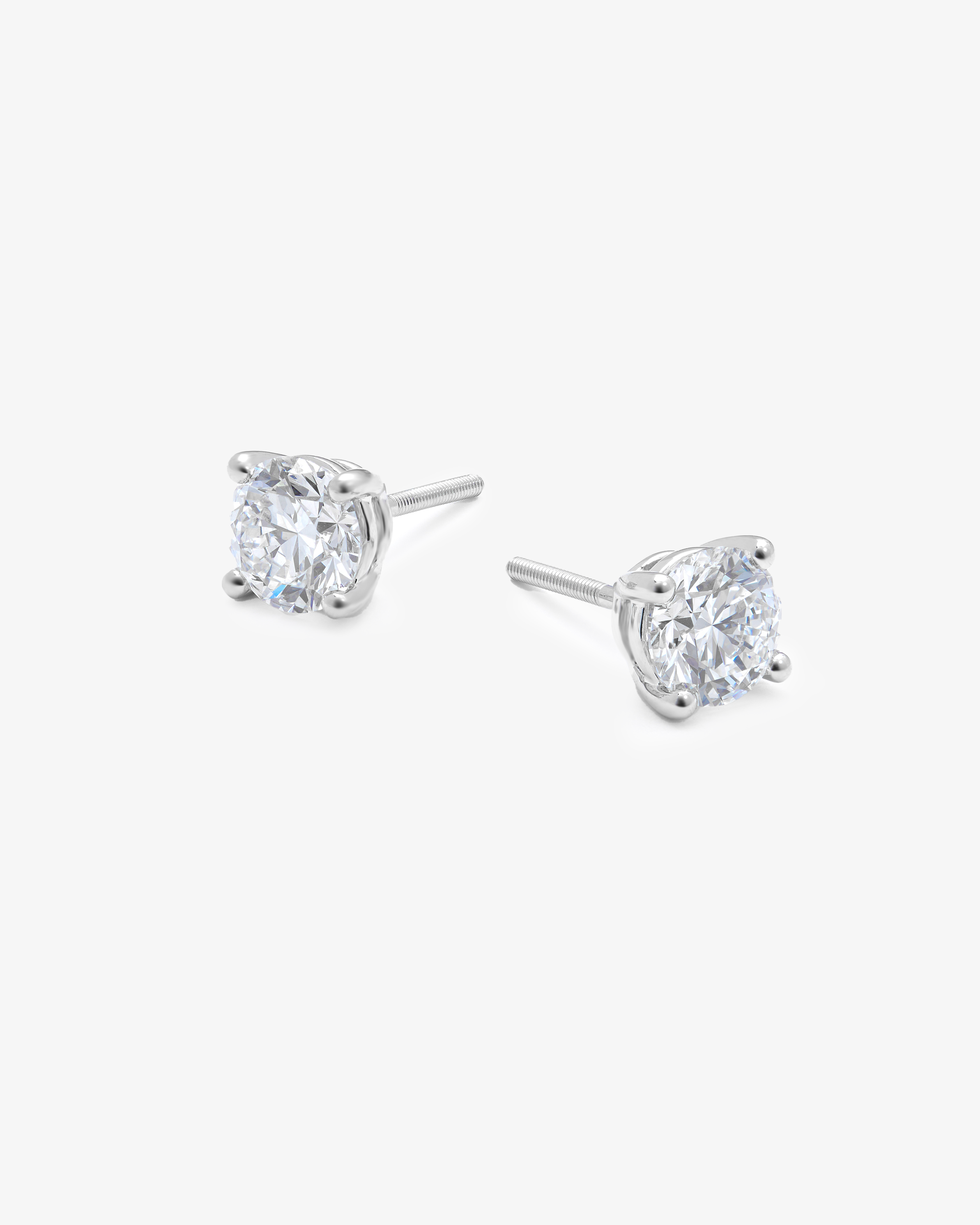 18K White Gold Round Brilliant Lab Diamond Solitaire Screw Back Stud Earrings 2.0tdw